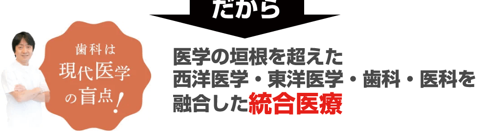 だから！医学の垣根を超えた西洋医学・東洋医学・歯科・医科を融合した統合医療